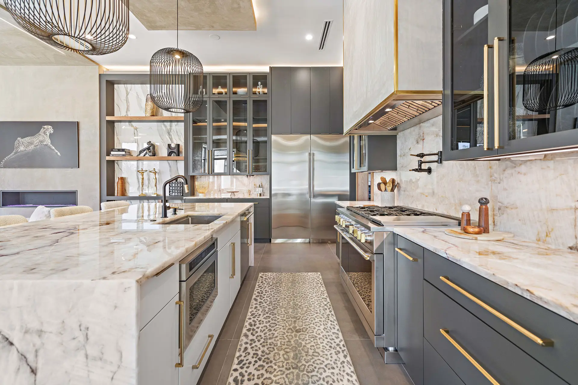 Custom modern kitchen with premium finishes in a Troyer Builders luxury home